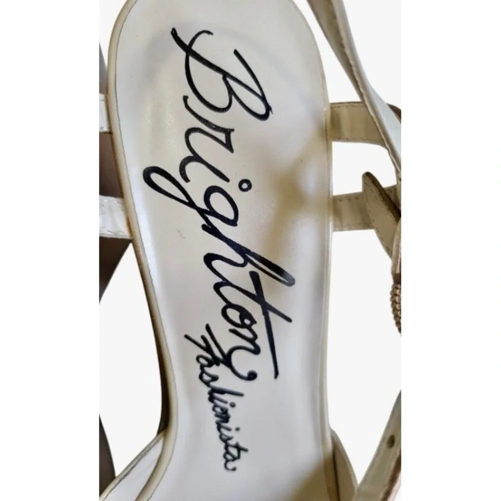 Brighton Flame Women's Size 9 Beige Bronze Platform Wedge Sandals Y2K
